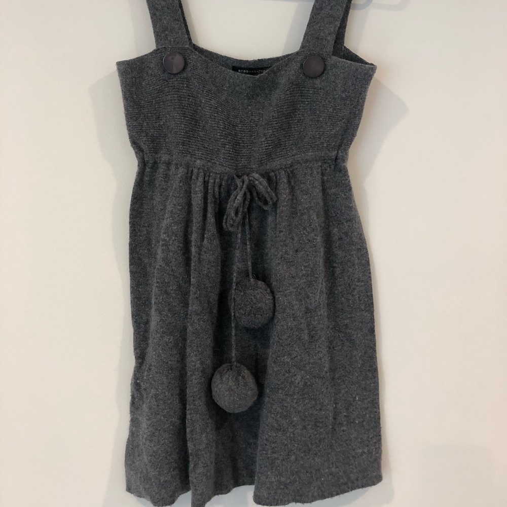 Grey BCBG sweater dress with Pom Pom detail